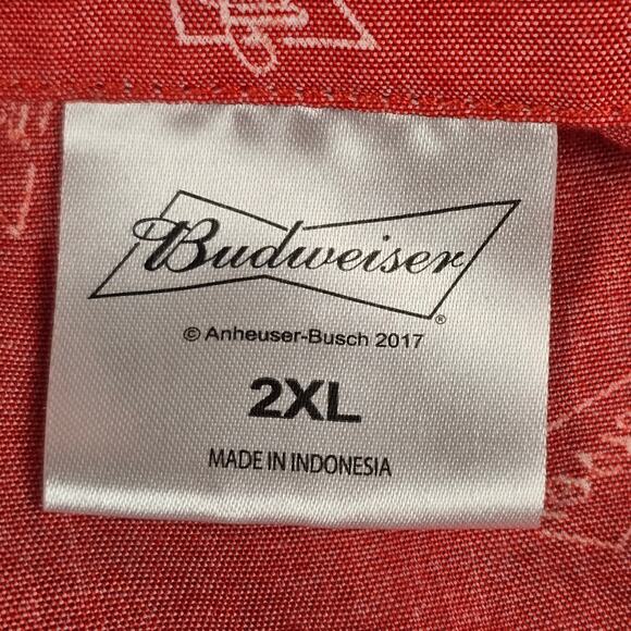 Budweiser Shirt Mens Size 2XL Red Short Sleeve Button Down Logo Pattern - Picture 12 of 16